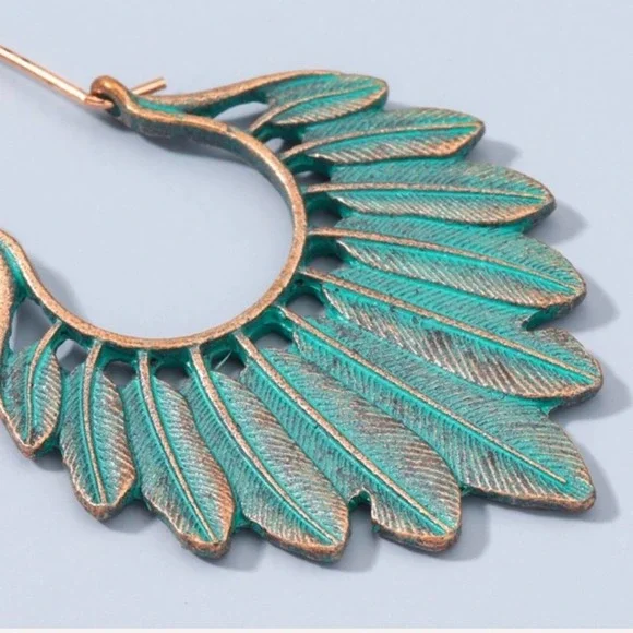 Boho Festival Turquoise Feather Earrings B0040 - Picture 7 of 13